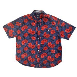 Jared Shirt Men 2XL Blue Red Floral Hawaiian Button Up Short Sleeve Rose Dolphin